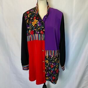Maggie Sweet Women's Large Button Up Long Blouse Tunic Top Multicolor Floral